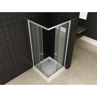 Xellanz Eco hoekinstap cabine met 2 schuifdeuren 1000 x 1000 x 1900 x 5 mm helder glas/chroom