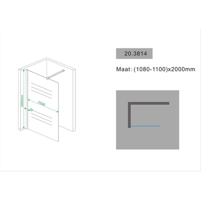 Wiesbaden Comfort inloopdouche met muurprofiel 110x200cm 10mm NANO glas