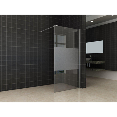 Wiesbaden Comfort inloopdouche 800 x 2000 x 10 mm nano helder glas met melkglas middenband/chroom