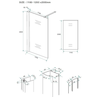 Wiesbaden Comfort Shower plus inloopdouche 120x200cm 10mm glas met NANO coating