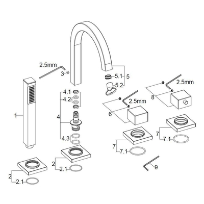 Wiesbaden Rombo 4-gats badrandthermostaat afbouwset chroom