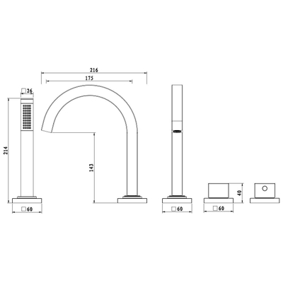Wiesbaden Rombo 4-gats badrandthermostaat afbouwset chroom