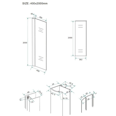 Wiesbaden Comfort Shower plus Zijwand met muurprofiel 40x200cm 10mm dik NANO coating glas