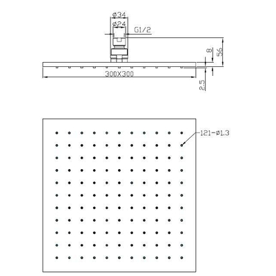 Wiesbaden Rombo Hydro Luxe messing hoofddouche vierkant 300mmx8mm chroom