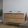 Adema Chaci Badkameronderkast - 140cm - 4 lades - greeploos - zwart keramieke wastafel - overloop - 2 wasbakken - zonder kraangaten - eiken SW1171465