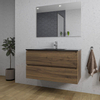 Adema Chaci Badkamermeubelset - 100x46x57cm - 1 keramische wasbak zwart - 1 kraangat - 2 lades - rechthoekige spiegel - noten (hout) SW816567
