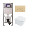 QeramiQ Dely Toiletset - 36.3x51.7cm - diepspoel - rimless - Geberit UP320 inbouwreservoir - softclose toilet zitting 35 mm - bedieningsplaat beige - ronde knoppen - wit glans SW1222091