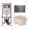 QeramiQ Dely Swirl Toiletset - 36.3x51.7cm - Geberit UP320 Burda inbouwreservoir - slim zitting - gunmetal bedieningsplaat - ronde knoppen - beige SW1130218