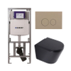 QeramiQ Dely Toiletset - 36.3x51.7cm - diepspoel - rimless - Geberit UP320 inbouwreservoir - softclose toilet zitting 35 mm - bedieningsplaat taupe - ronde knoppen - mat zwart SW1235416