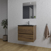 Adema Chaci Badkamermeubelset - 60x46x57cm - 1 keramische wasbak zwart - 1 kraangat - 2 lades - rechthoekige spiegel - noten (hout) SW816537