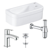 GROHE Euro fonteinset 37x18cm rechte GROHE kraan Saniclass sifon afvoerplug Chroom Wit SW679980
