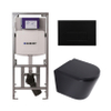 QeramiQ Dely Toiletset - 36.3x51.7cm - diepspoel - rimless - Geberit UP320 inbouwreservoir - softclose toilet zitting 35 mm - kunstof mat zwarte bedieningsplaat - rechthoekige knoppen - mat zwart SW1235425