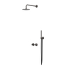 IVY Tribe Regendoucheset - inbouw - symmetry - 2-weg stop-omstel - 30cm plafondbuis - 25cm medium hoofddouche - houder met uitlaat - 150cm doucheslang - staafmodel handdouche - RVS316 - geborsteld carbon black PVD SW1032288