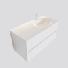MONDIAZ VICA Badkamermeubelset - 100cm - 2 lades - wasbak Moon rechts - 1 kraangat - solid surface talc SW409784