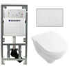 Villeroy & Boch O.novo toiletset met Geberit inbouwreservoir met diepspoel wandcloset wit softclose zitting en bedieningsplaat met ronde knoppen wit SW791656