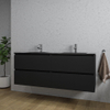 Adema Chaci Badkameronderkast - 140cm - 4 lades - greeploos - zwart keramieke wastafel - overloop - 2 wasbakken - 2 kraangaten - mat zwart SW1171458