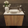 Mondiaz Fowy Toiletmeubel - 60x50x23cm - washed oak mat - 1 kraangat - wasbak midden - 2 deuren - solid surface - blad Melamine - wasbak: wit SW761417