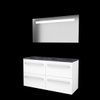 Basic-Line Economic 46 badkamermeubelset - 120x46cm - met grepen - 4 lades - hardsteen wastafel - 2 kraangaten - Spiegel - geintegreerde LED verlichting - MDF lak Ice White SW639781