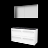 Basic-Line Comfort 46 badkamermeubelset - 120x46cm - met grepen - 4 lades - hardsteen wastafel - 2 kraangaten - Spiegelkast - MDF lak Ice White SW639849