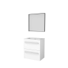 Basic-Line Framed 39 badkamermeubelset - 60x39cm - greeploos - 2 lades - porseleinen wastafel - 1 kraangat - Spiegel - mat zwart aluminium frame - rondom - MDF lak Ice White SW638989