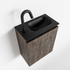 MONDIAZ TURE Fonteinset - 40x23x50cm - 1 kraangat - 1 deur - dark brown mat - Wasbak rechts - Solid Surface Zwart SW475522