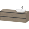 Duravit Ketho 2 wastafelonderbouwkast incl. consoleplaat met 4 laden voor waskom rechts 160x55x56.8cm met handgrepen antraciet eiken terra mat SW772376