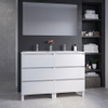 Adema Chaci PLUS Badkamermeubelset - 120x86x46cm - 2 rechthoekige keramische wasbakken wit - 2 kraangaten - 6 lades - rechthoekige spiegel - mat wit SW926311