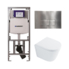 QeramiQ Dely Toiletset - 36.3x51.7cm - diepspoel - rimless - Geberit UP320 Burda inbouwreservoir - softclose toilet zitting 35 mm - steel bedieningsplaat - rechthoekige knoppen - wit glans SW1222074