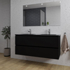 Adema Chaci Badkamermeubelset - 120x46x57cm - 2 keramische wasbakken zwart - 2 kraangaten - 2 lades - rechthoekige spiegel - mat zwart SW816581