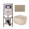 QeramiQ Dely Swirl Toiletset - 36.3x51.7cm - Geberit UP320 Burda inbouwreservoir - slim zitting - bedieningsplaat taupe - ronde knoppen - beige SW1164385