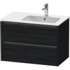 Duravit Ketho 2 wastafelonderbouwkast met 2 laden voor waskom rechts 81x48x54.9cm met grepen antraciet eiken zwart mat SW772332