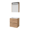 Basic-Line Premium 46 badkamermeubelset - 60x46cm - greeploos - 2 lades - acryl wastafel - 0 kraangaten - Spiegelkast - geintegreerde LED verlichting - MFC Whisky Oak SW351334