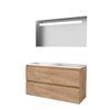 Basic-Line Economic 46 badkamermeubelset - 120x46cm - greeploos - 2 lades - acryl wastafel - 2 kraangaten - Spiegel - geintegreerde LED verlichting - MFC Whisky Oak SW351126