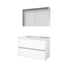 Basic-Line Comfort 46 badkamermeubelset - 100x46cm - greeploos - 2 lades - porseleinen wastafel - 1 kraangat - Spiegelkast - MDF lak Ice White SW350946