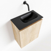 MONDIAZ TURE Fonteinset - 40x23x50cm - 0 kraangaten - 1 deur - washed oak mat - Wasbak rechts - Solid Surface Zwart SW475465