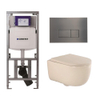 QeramiQ Dely Swirl Toiletset - 36.3x51.7cm - Geberit UP320 Burda inbouwreservoir - 35mm zitting - gunmetal bedieningsplaat - rechthoekige knoppen - beige SW1138591