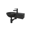 Wiesbaden B waskom rond 40x23x10cm met kraangat rechts hardsteen zwart incl Amador fonteinkraan zwart mat SW794631