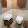 MONDIAZ ANDOR Toiletmeubel - 40x30x30cm - 0 kraangaten - 1 lades - dark brown mat - wasbak midden - Solid surface - Wit SW474305