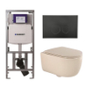 QeramiQ Dely Swirl Toiletset - 36.3x51.7cm - Geberit UP320 Burda inbouwreservoir - slim zitting - mat zwarte metalen bedieningsplaat - ronde knoppen - beige SW1130224