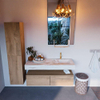 MONDIAZ ALAN - DLUX Badkamermeubelset - 120cm - onderkast - Washed Oak - 2 lades - vrijhangende wastafel - wasbak rechts - 1 kraangat - Frappe SW808850