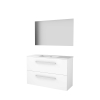 Basic-Line Ultimate 39 badkamermeubelset - 100x39cm - met grepen - 2 lades - porseleinen wastafel - 1 kraangat - Spiegel - verlichting MDF lak Ice White SW639435