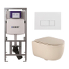 QeramiQ Dely Swirl Toiletset - 36.3x51.7cm - Geberit UP320 Burda inbouwreservoir - slimzitting - glans witte bedieningsplaat - rechthoekige knoppen - beige SW1130211