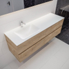 MONDIAZ VICA Badkamermeubelset - 150cm - 4 lades - wasbak Cloud links - 1 kraangat - solid surface washed oak SW410020