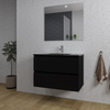 Adema Chaci Badkamermeubelset - 80x46x55cm - 1 keramische wasbak zwart - 1 kraangat - 2 lades - rechthoekige spiegel - mat zwart SW816551