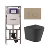 QeramiQ Dely Toiletset - 36.3x51.7cm - diepspoel - rimless - Geberit UP320 Burda inbouwreservoir - softclose toiletzitting - bedieningsplaat taupe - ronde knoppen - zwart mat SW1164325