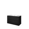 Proline Elegant badkamermeubelset - 100x46x62cm - porselein Elegant wastafel - 0 kraangaten - a symmetrisch - MDF lak Mat zwart/Glans wit SW349436