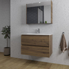 Adema Chaci Badkamermeubelset - 80x46x57cm - 1 ovale keramische wasbak wit - 1 kraangat - 2 lades - Spiegelkast - noten (hout) SW826885