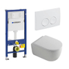 QeramiQ Dely Swirl Toiletset - 36.5x53cm - Geberit UP100 inbouwreservoir - 35mm zitting - witte bedieningsplaat - ronde knoppen - wit mat SW1138630
