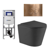 QeramiQ Dely Toiletset - 36.3x51.7cm - diepspoel - rimless - Geberit UP320 Burda inbouwreservoir - softclose toiletzitting - koperen bedieningsplaat - ronde knoppen - zwart mat SW804625