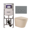 QeramiQ Dely Toiletset - 36.3x51.7cm - diepspoel - rimless - Geberit UP320 inbouwreservoir - softclose toilet zitting 35 mm - bedieningsplaat licht grijs - ronde knoppen - mat beige SW1236504